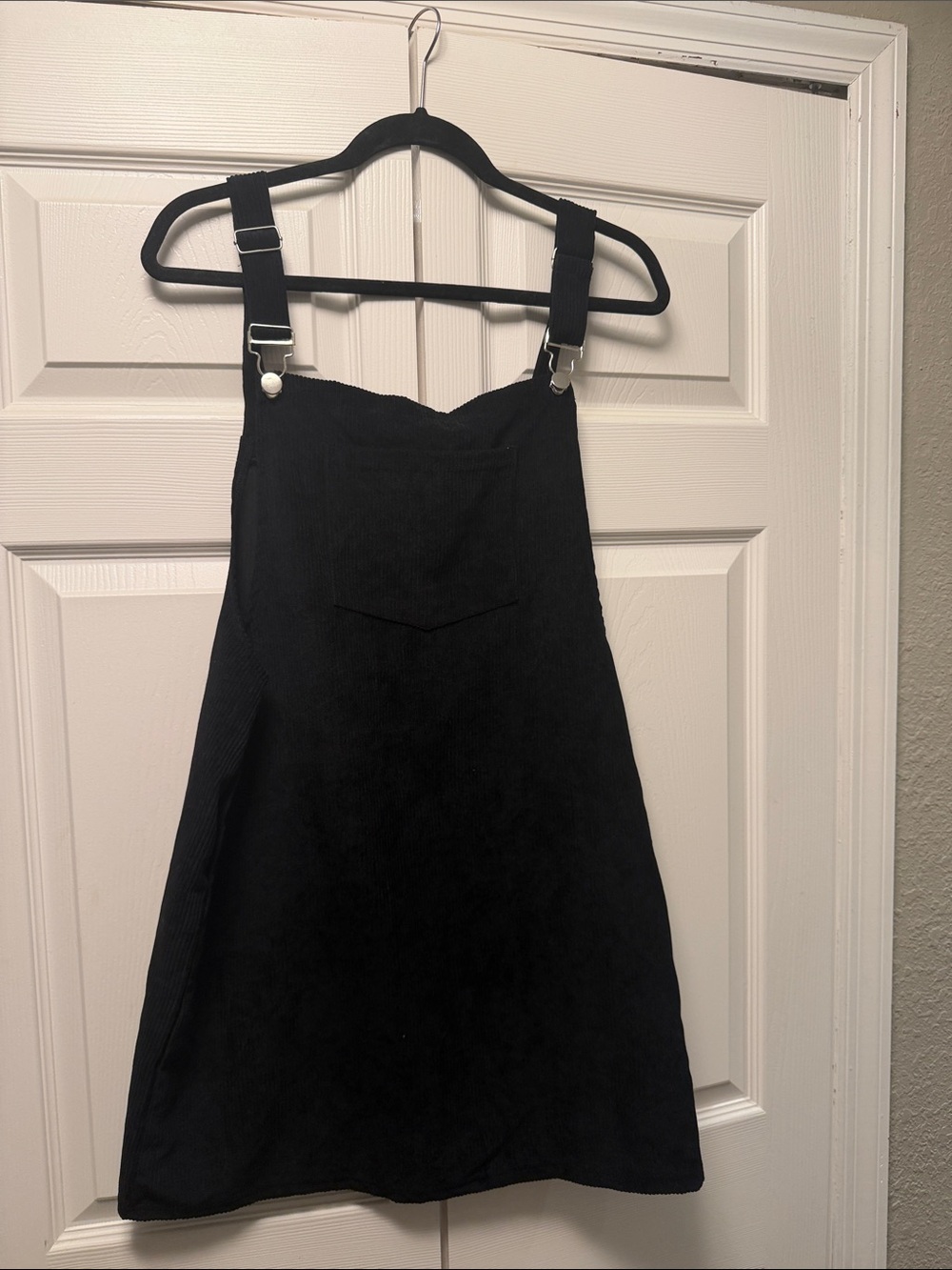 Cupshe Black Corduroy Mini Pinafore Dress